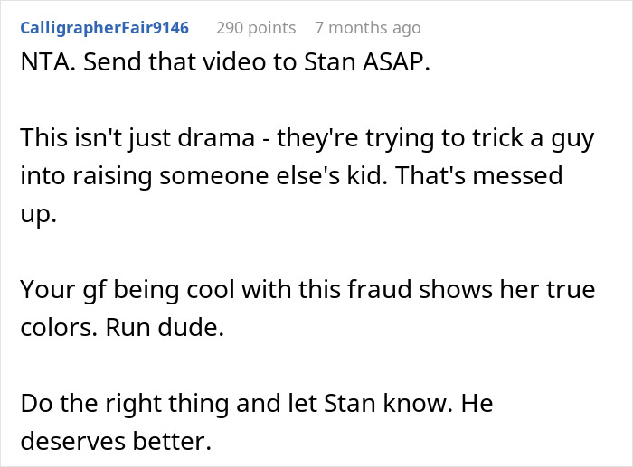 Comment discussing a woman planning to pass off affair pregnancy as boyfriend’s, with bestie’s boyfriend angry and considering exposing her. Comment discussing a woman planning to pass off affair pregnancy as boyfriend’s, with bestie’s boyfriend angry and considering exposing her.