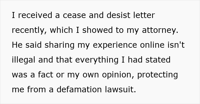 Text excerpt about refusing to take down website after wrongful jail time, discussing legal advice on online defamation. Text excerpt about refusing to take down website after wrongful jail time, discussing legal advice on online defamation.