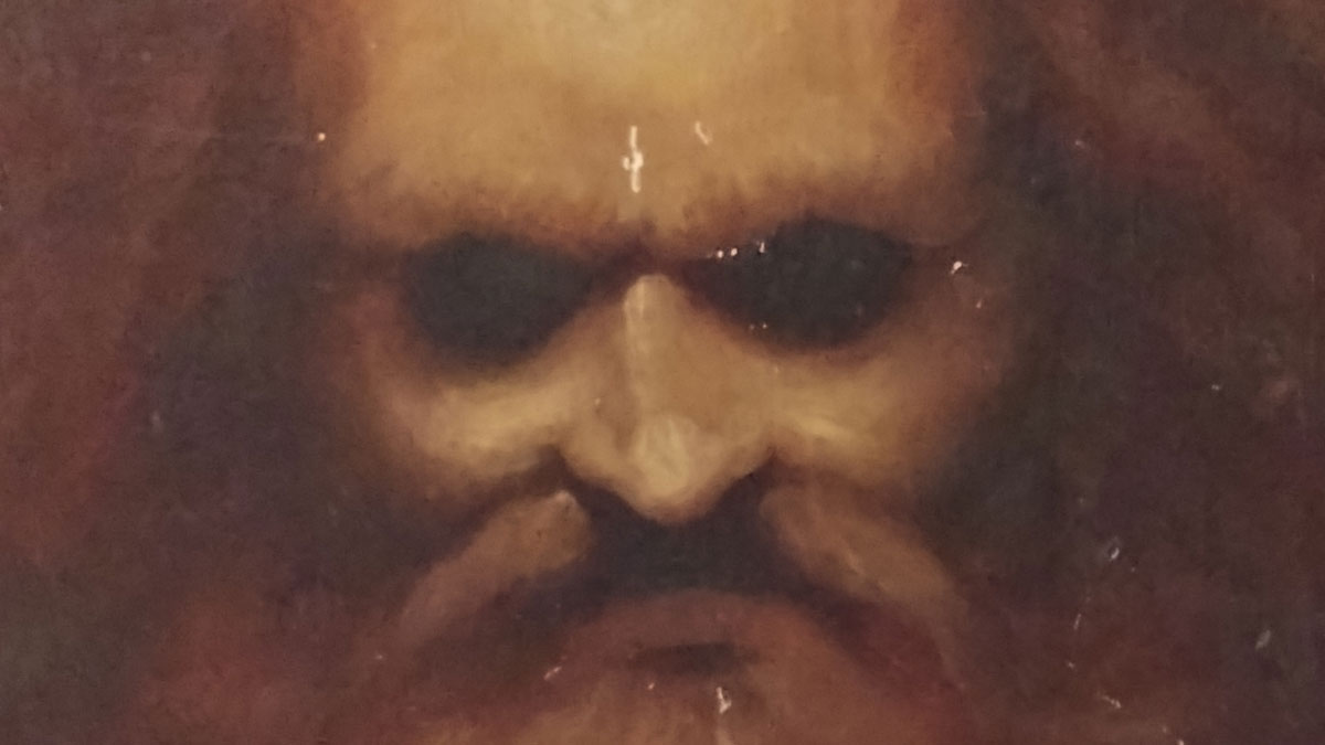 Close-up of a creepy dark face with hollow eyes evoking eerie vibes from the darkest page on Instagram.