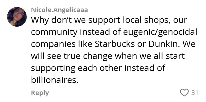 Social media comment criticizing corporate companies and urging support for local shops amid genetics-related ad controversy. Social media comment criticizing corporate companies and urging support for local shops amid genetics-related ad controversy.