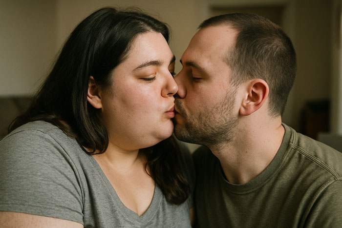 Couple sharing a tender kiss, highlighting in-laws' concerns about divorce related to weight and surprising truth revealed. Couple sharing a tender kiss, highlighting in-laws' concerns about divorce related to weight and surprising truth revealed.
