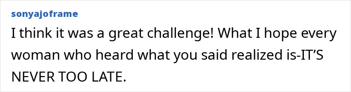 Comment about 11 push-ups challenge, encouraging women and emphasizing it's never too late to start the workout. Comment about 11 push-ups challenge, encouraging women and emphasizing it's never too late to start the workout.