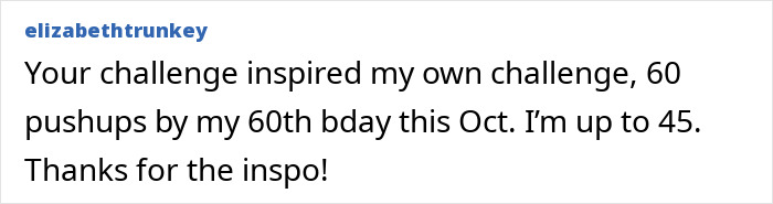 A social media comment about a woman’s push-ups challenge inspired by a doctor’s fitness advice. A social media comment about a woman’s push-ups challenge inspired by a doctor’s fitness advice.