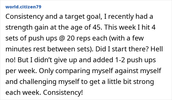 Text post about strength gain and push-ups progress, highlighting the push-ups challenge and its positive impact on women’s fitness. Text post about strength gain and push-ups progress, highlighting the push-ups challenge and its positive impact on women’s fitness.