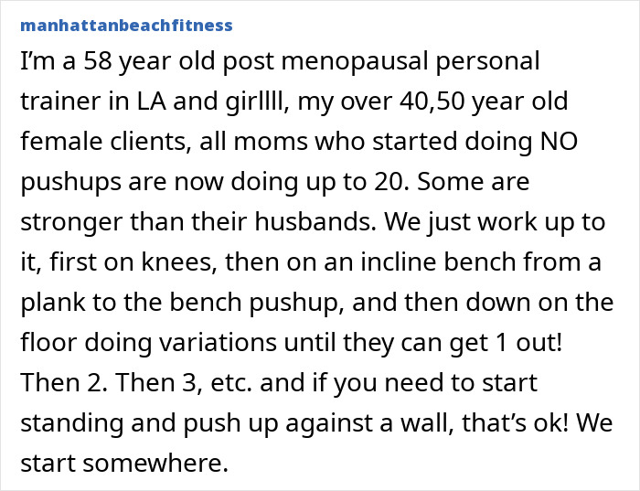 Postmenopausal personal trainer shares push-ups challenge helping women improve strength and fitness gradually. Postmenopausal personal trainer shares push-ups challenge helping women improve strength and fitness gradually.