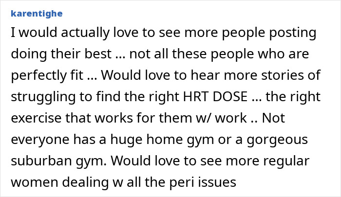 Comment about women sharing struggles with finding the right HRT dose and exercises in the push-ups challenge. Comment about women sharing struggles with finding the right HRT dose and exercises in the push-ups challenge.
