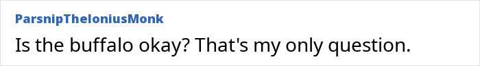 Comment text on a white background asking if the buffalo is okay, referencing a millionaire trophy hunter incident on safari. Comment text on a white background asking if the buffalo is okay, referencing a millionaire trophy hunter incident on safari.
