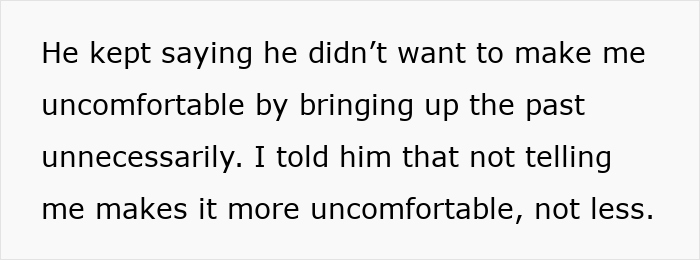 Text excerpt about discomfort in communication related to a fiance, non-biological child, and wedding context. Text excerpt about discomfort in communication related to a fiance, non-biological child, and wedding context.