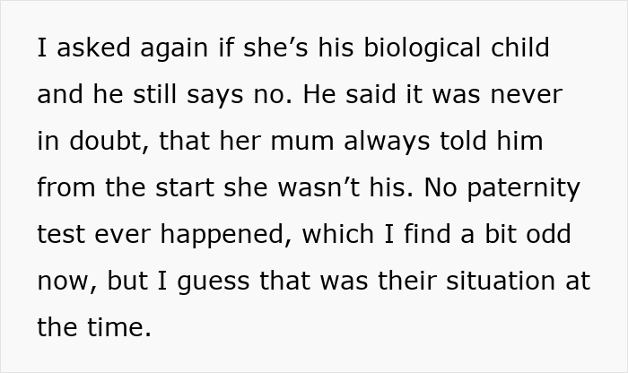 Text discussing a fiance and non-biological child situation with no paternity test conducted in the couple’s relationship. Text discussing a fiance and non-biological child situation with no paternity test conducted in the couple’s relationship.