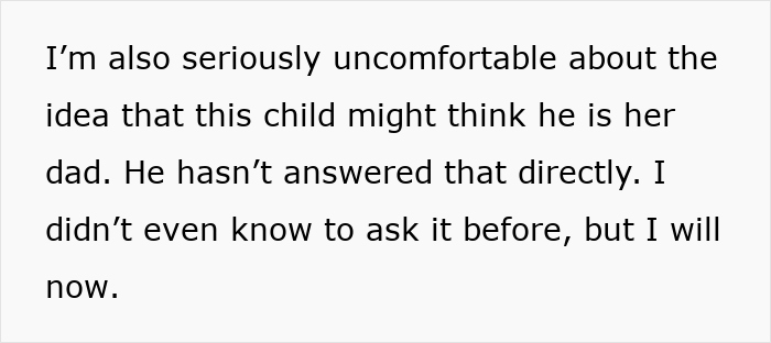 Text excerpt expressing discomfort about a fiance and non-biological child relationship concerns before a wedding. Text excerpt expressing discomfort about a fiance and non-biological child relationship concerns before a wedding.