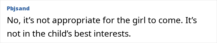 Comment discussing the appropriateness of a fiance and non-biological child attending a wedding and their best interests. Comment discussing the appropriateness of a fiance and non-biological child attending a wedding and their best interests.