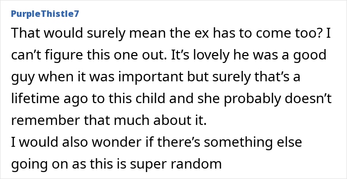 Comment discussing challenges involving a fiance and a non-biological child at a wedding event. Comment discussing challenges involving a fiance and a non-biological child at a wedding event.