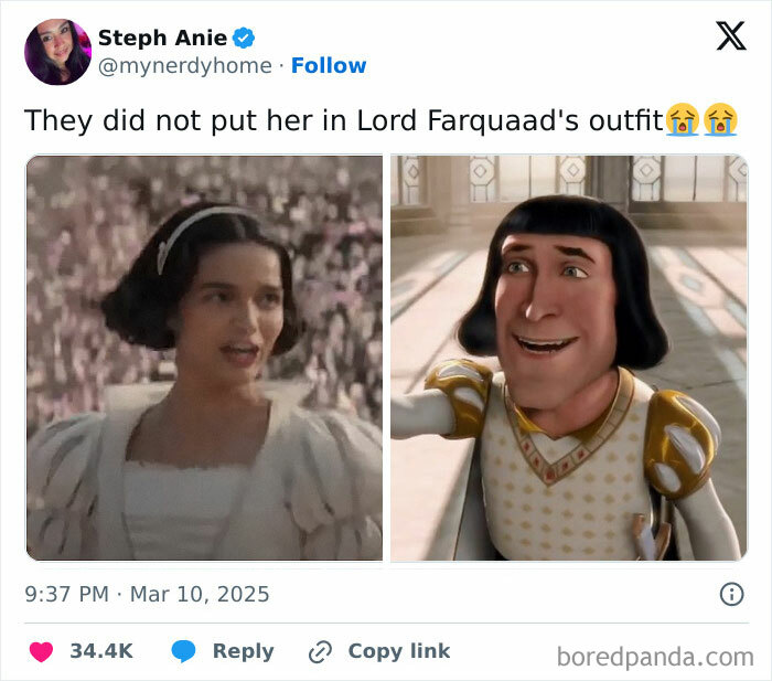Tweet meme comparing a live-action character and animated Lord Farquaad, perfect for cinephiles enjoying hilarious memes.