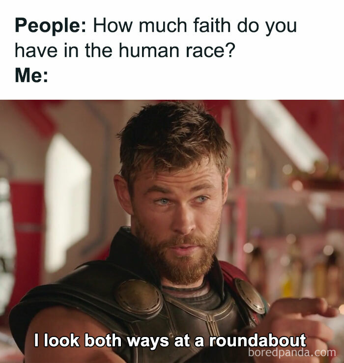 Scene from a movie showing a man in armor with text about having faith in the human race, relevant to cinephiles memes.