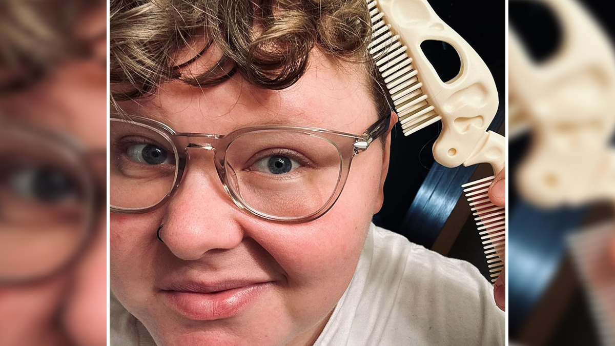 Person holding a uniquely designed comb showing everyday items that got a major personality upgrade.
