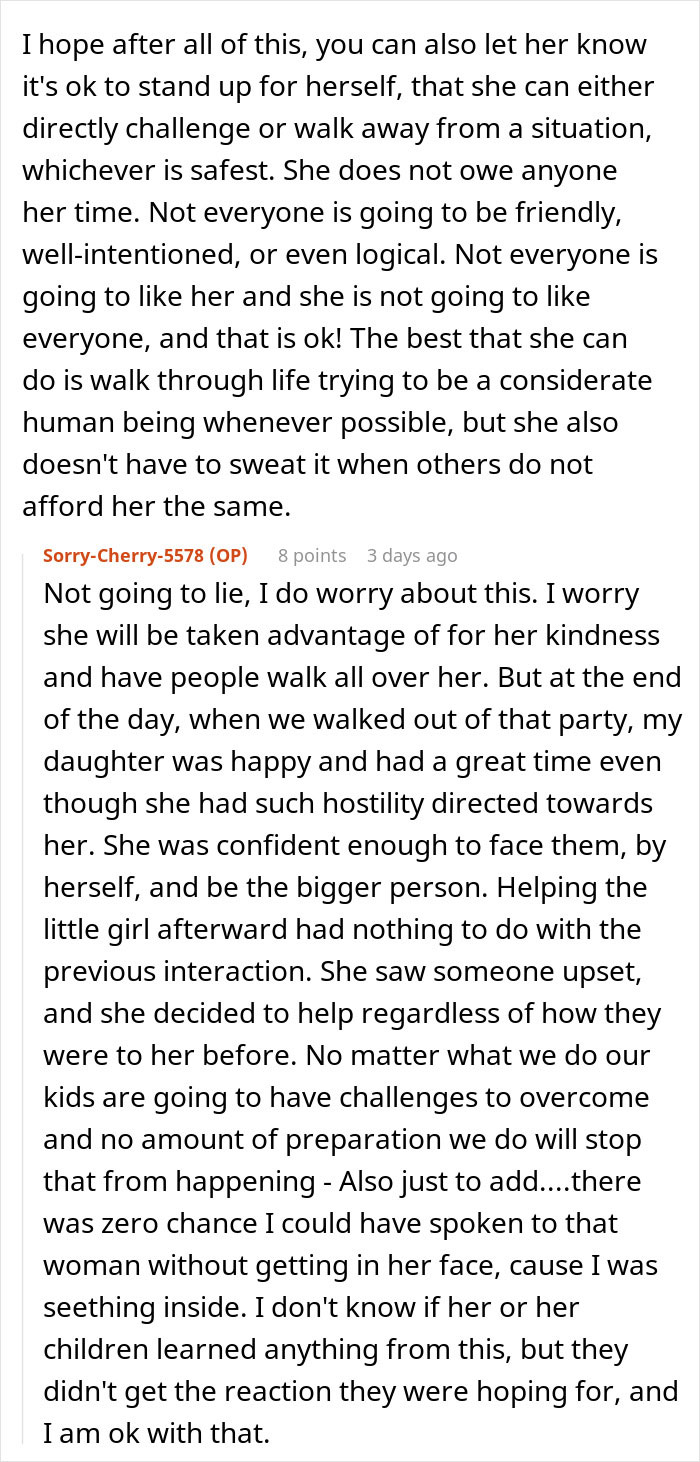 Comment text reflecting on a girl getting bullied over a party seat and teaching her bullies a lesson in kindness. Comment text reflecting on a girl getting bullied over a party seat and teaching her bullies a lesson in kindness.