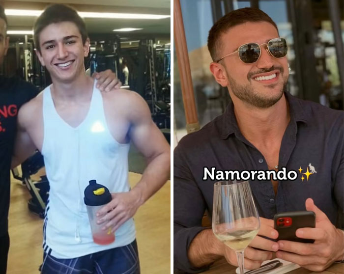 Side-by-side images of a man showing a visible glow-up effect, highlighting the girlfriend glow-up effect concept.