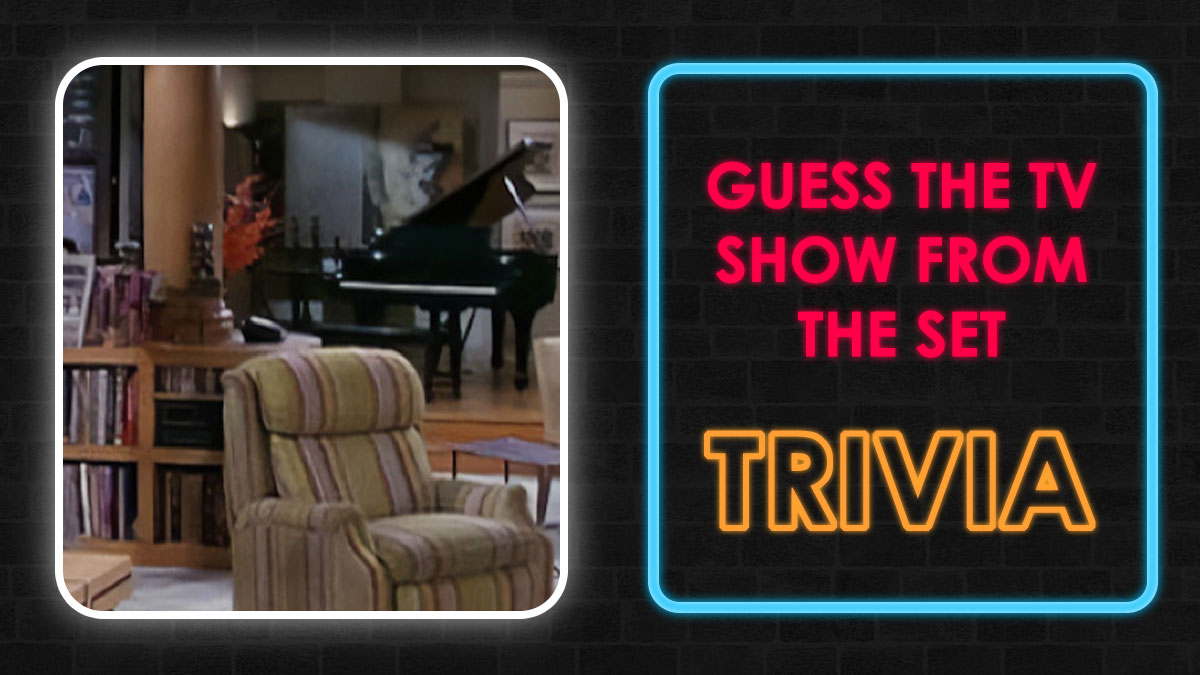TV set trivia featuring an iconic living room and grand piano from a famous TV show set quiz.