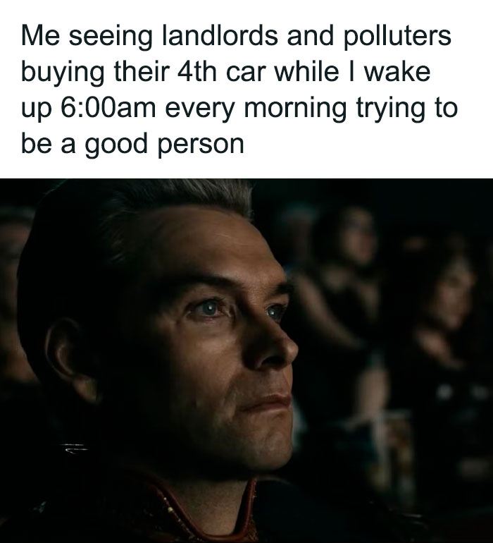 Man looking frustrated at a theater, highlighting landlords and polluters amid affordable housing struggles in the US.