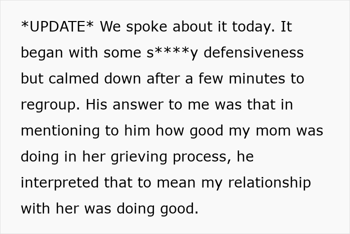Text update about a husband’s birthday surprise causing defensiveness and therapy after 19 years of marriage. Text update about a husband’s birthday surprise causing defensiveness and therapy after 19 years of marriage.