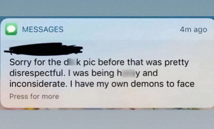 Screenshot of a cringy text message from a man apologizing, shared by women highlighting awkward online interactions.