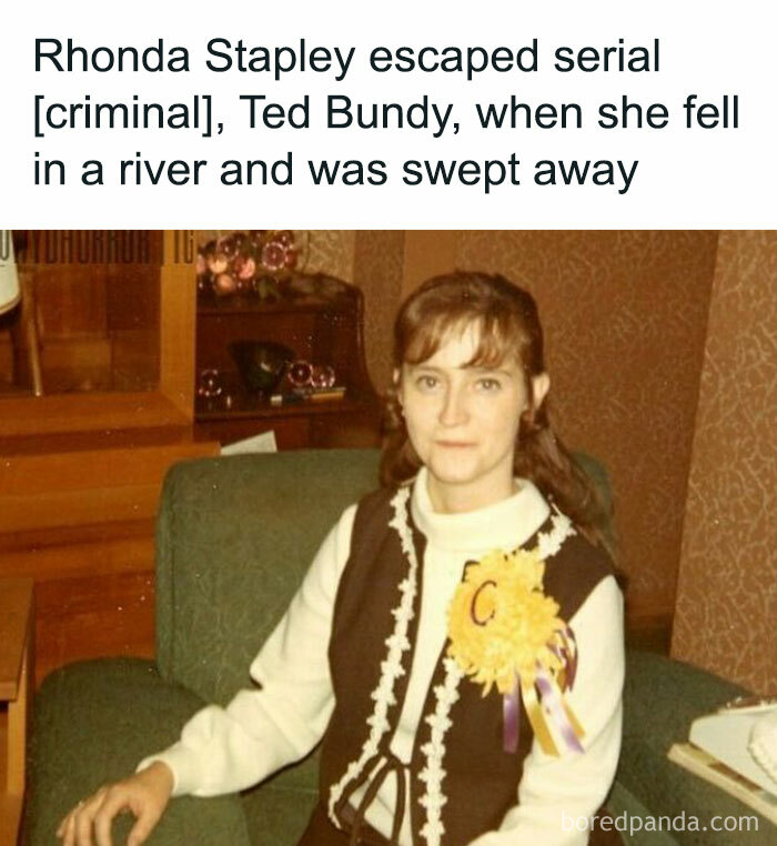 Woman sitting in a chair with a yellow corsage, related to a creepy fact about escaping serial killer Ted Bundy.