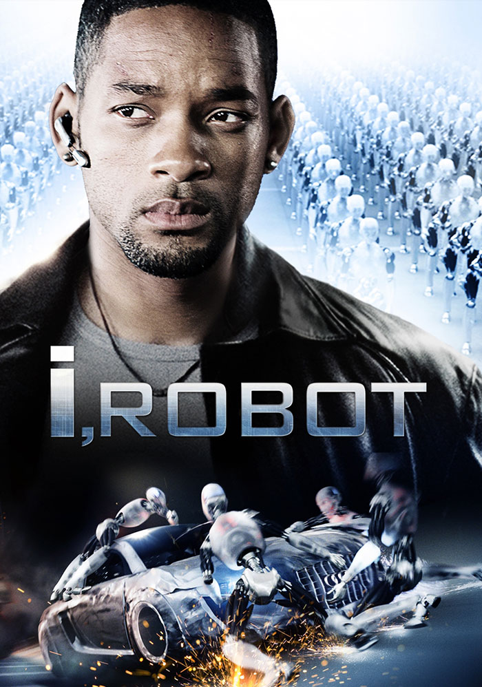 Will Smith in iRobot movie poster with robots and action scene, related to Will Smith co-actor publicity claim. Will Smith in iRobot movie poster with robots and action scene, related to Will Smith co-actor publicity claim.