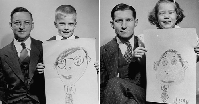 Back In 1949, Kids Were Told To Draw Their Dads From Memory, These 8 Photos Show What Happened
