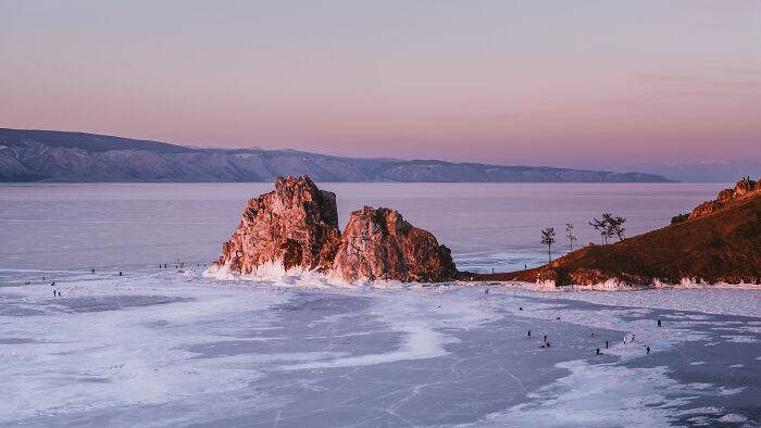 Twilight Over Shaman Rock – Lake Baikal In Rose-Tinted Silence