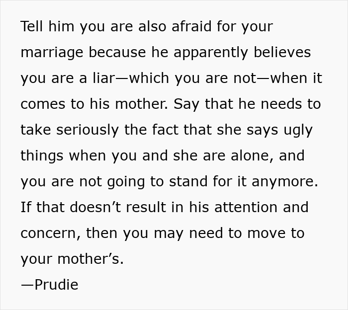 Alt text: Advice on dealing with a man who never believes his mom is poisoning his wife and being furious with the wife proves him wrong Alt text: Advice on dealing with a man who never believes his mom is poisoning his wife and being furious with the wife proves him wrong