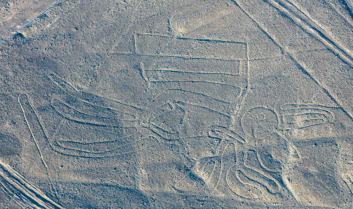 Aerial view of ancient geoglyphs etched in desert ground, illustrating AI discovery of 303 significant geoglyphs. Aerial view of ancient geoglyphs etched in desert ground, illustrating AI discovery of 303 significant geoglyphs.