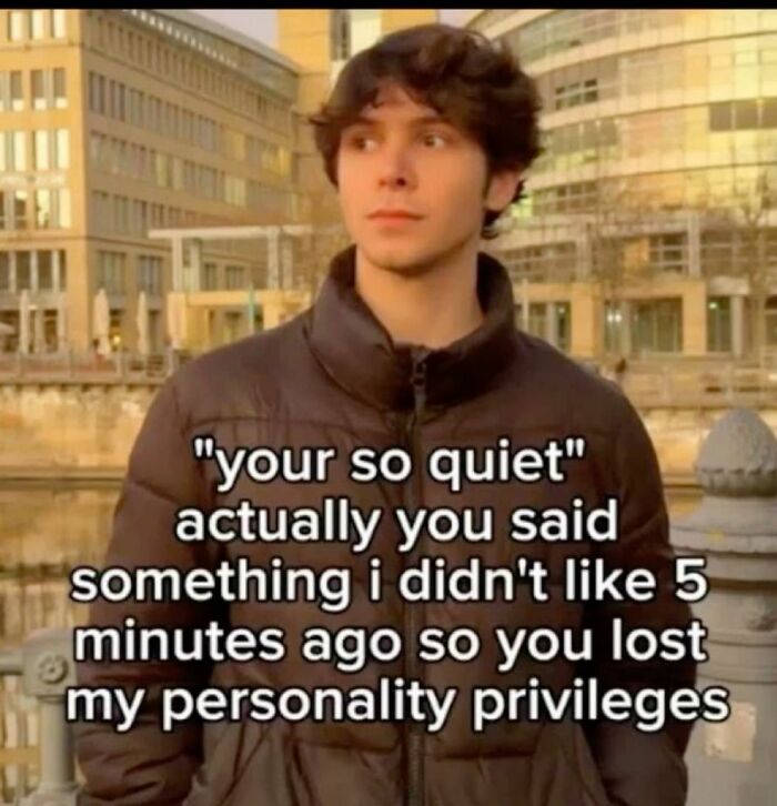 Young person outdoors with text about personality privileges reflecting neurodivergence humor and memes.