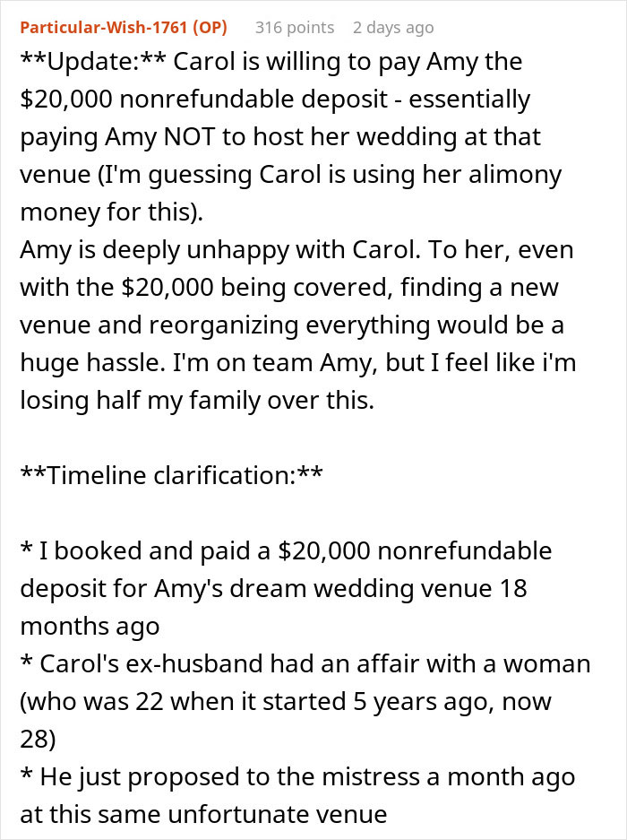Text excerpt discussing a woman refusing to cancel her daughter’s dream wedding venue despite family drama involving sister’s cheating ex. Text excerpt discussing a woman refusing to cancel her daughter’s dream wedding venue despite family drama involving sister’s cheating ex.