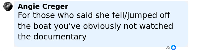 Comment from Angie Creger discussing the Amy Bradley cruise ship mystery documentary and theories about her fate. Comment from Angie Creger discussing the Amy Bradley cruise ship mystery documentary and theories about her fate.
