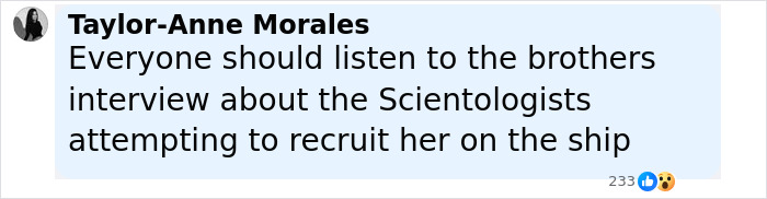Comment discussing Scientologists attempting to recruit Amy Bradley on the cruise ship in the mystery case. Comment discussing Scientologists attempting to recruit Amy Bradley on the cruise ship in the mystery case.