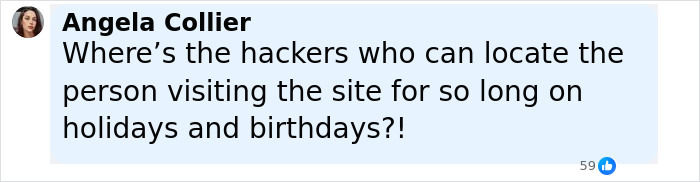 Comment by Angela Collier questioning hackers to locate a visitor related to the Amy Bradley cruise ship mystery. Comment by Angela Collier questioning hackers to locate a visitor related to the Amy Bradley cruise ship mystery.
