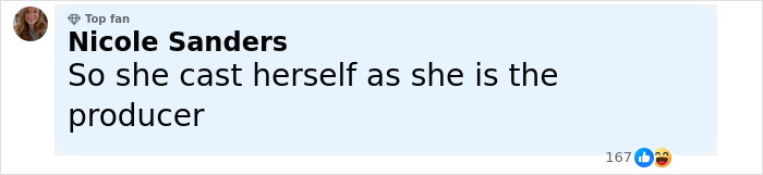 Comment by Nicole Sanders reacting to Blake Lively leading role, mentioning casting herself as producer online. Comment by Nicole Sanders reacting to Blake Lively leading role, mentioning casting herself as producer online.