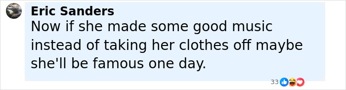 Comment criticizing Sabrina Carpenter pole dance video, mentioning music and clothing choices on social media post. Comment criticizing Sabrina Carpenter pole dance video, mentioning music and clothing choices on social media post.
