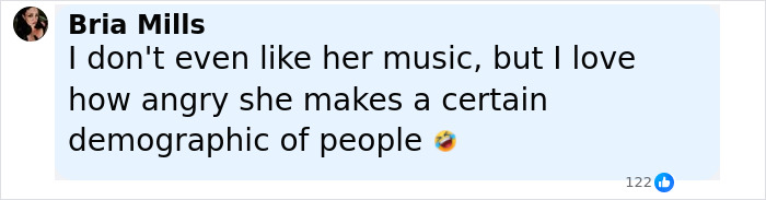 Comment from Bria Mills reacting to Sabrina Carpenter pole dance video, expressing dislike for her music but noting her impact on certain viewers. Comment from Bria Mills reacting to Sabrina Carpenter pole dance video, expressing dislike for her music but noting her impact on certain viewers.