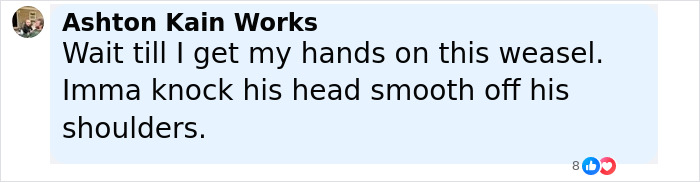 Screenshot of social media comment from Ashton Kain Works expressing anger about a father-of-two assaulting friend over breast milk refusal. Screenshot of social media comment from Ashton Kain Works expressing anger about a father-of-two assaulting friend over breast milk refusal.