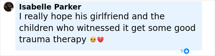 Commenter Isabelle Parker expressing hope for trauma therapy for children witnessing a tragic attack involving a good Samaritan. Commenter Isabelle Parker expressing hope for trauma therapy for children witnessing a tragic attack involving a good Samaritan.