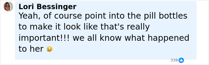 Comment by Lori Bessinger expressing skepticism about pill bottles in Marilyn Monroe autopsy findings discussion. Comment by Lori Bessinger expressing skepticism about pill bottles in Marilyn Monroe autopsy findings discussion.