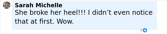 Comment from Sarah Michelle reacting to Anne Hathaway's heel breaking and her fall during a viral video from The Devil Wears Prada 2 set. Comment from Sarah Michelle reacting to Anne Hathaway's heel breaking and her fall during a viral video from The Devil Wears Prada 2 set.
