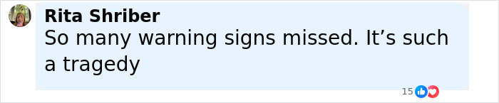 Comment by Rita Shriber saying many warning signs missed before tragedy, related to Bryan Kohberger’s behavior complaints. Comment by Rita Shriber saying many warning signs missed before tragedy, related to Bryan Kohberger’s behavior complaints.
