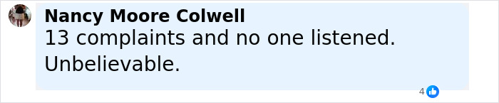 Comment by Nancy Moore Colwell stating 13 complaints about Bryan Kohberger’s behavior ignored before tragedy occurred. Comment by Nancy Moore Colwell stating 13 complaints about Bryan Kohberger’s behavior ignored before tragedy occurred.