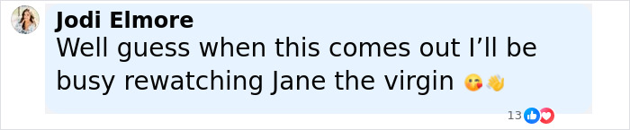 Comment on social media mentioning rewatching Jane the Virgin, reflecting audience reaction to Blake Lively leading new rom-com. Comment on social media mentioning rewatching Jane the Virgin, reflecting audience reaction to Blake Lively leading new rom-com.