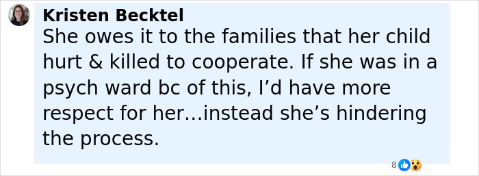 Screenshot of Kristen Becktel’s comment criticizing Minneapolis school attacker's mother for not cooperating with police. Screenshot of Kristen Becktel’s comment criticizing Minneapolis school attacker's mother for not cooperating with police.