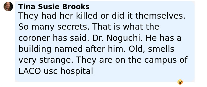 Comment discussing suspicious findings in Marilyn Monroe autopsy and secrets revealed by coroner 60 years later. Comment discussing suspicious findings in Marilyn Monroe autopsy and secrets revealed by coroner 60 years later.