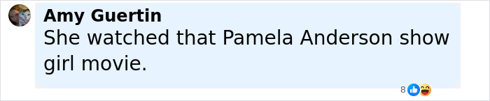 Facebook comment by Amy Guertin stating she watched that Pamela Anderson show girl movie, related to Taylor Swift cover art controversy. Facebook comment by Amy Guertin stating she watched that Pamela Anderson show girl movie, related to Taylor Swift cover art controversy.
