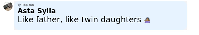 Comment by Asta Sylla saying like father, like twin daughters, referring to Sean 'Diddy' Combs' twin daughters and rollercoaster incident. Comment by Asta Sylla saying like father, like twin daughters, referring to Sean 'Diddy' Combs' twin daughters and rollercoaster incident.
